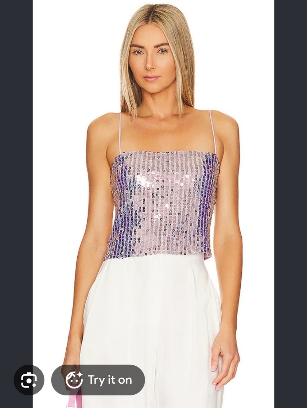 Astr Purple Sequin Spaghetti-Strap Crop Top